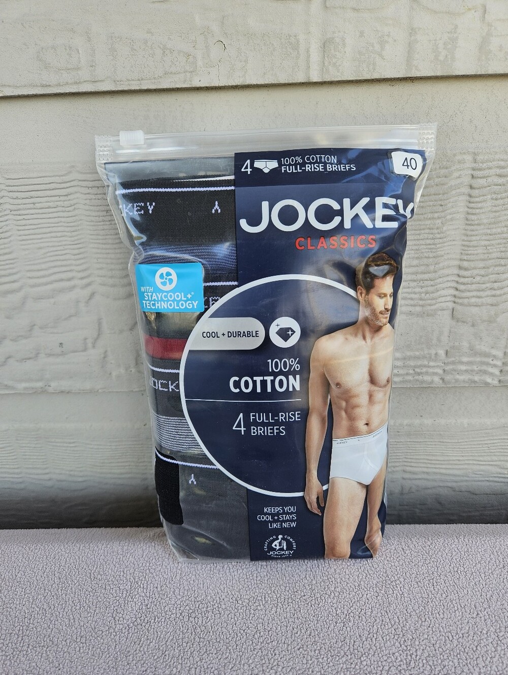 Jockey Classics 100% Cotton Men’s Full Rise Briefs 4 Pack Red Blue Black Size 40